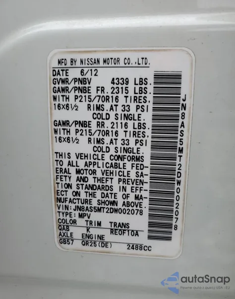 2013 Nissan Rogue S z USA, uszkodzony, nr VIN JN8AS5MT2DW002078